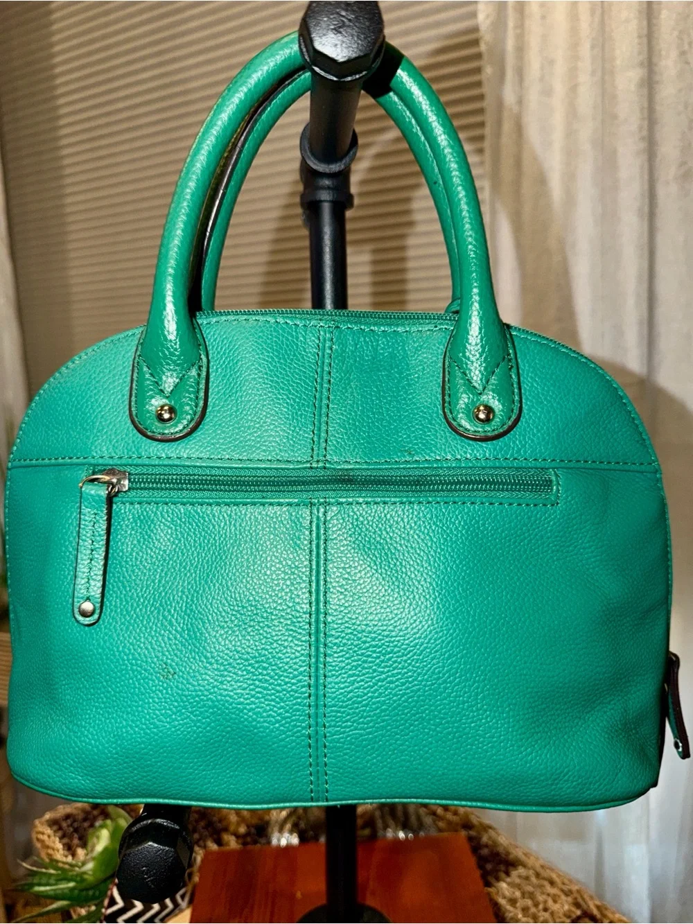 Tignanello Teal Green Pebbled Leather Dome Satchel Crossbody Bag Like New